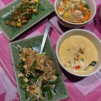 pad thai + stir fry basil at Thai Akha Kitchen Cooking School in Chiang Mai