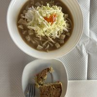 Dan Dan Noodles (top) - OK.  Galette de Lentilles (bottom) - avoid.   at Toutofu in Paris
