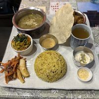 Everything here is vegan except maybe dairy in the pudding on the right.  at Shubh Labh Asian Dining Himalaya in Tokyo