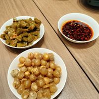 Free snacks and chili oil at PKX - Xiao Noodles in Beijing