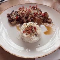 Mushroom steak with rice  at Maora Restaurant - Batignolles in Paris