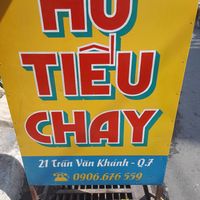 Sign outside. Name. Address. Phone number at Hủ Tiếu Chay in Ho Chi Minh City