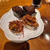 Front aubergine, back meat balls at UNO RAMEN - Sanjo in Kyoto