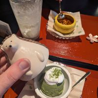 Green tea ice cream and creme brulee (seasonal cherry soda already finished!) at UNO RAMEN - Sanjo in Kyoto