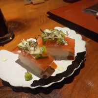 Salmon sushi (or did we order tuna 🤔) at UNO RAMEN - Sanjo in Kyoto