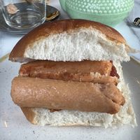 Vegan sausage with tomato chutney roll   at Hillhead Café in Inverness