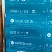 Pizza menu in Italian language. Double leafs means vegan. at Strazzaria in Venice