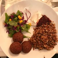 Azuki-quinoa balls with cashew cream at Orna and Ella in Tel Aviv