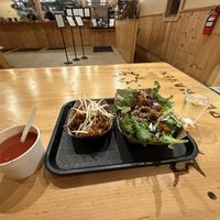 Kung pao cauliflower, winter salad, and tomato soupp  at StrEatz Mobile Food in North Woodstock