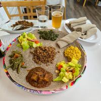 Vegan combo #1 plus an extra side at Amen Cafe Eritrean And Ethiopian Restaurant in San Antonio