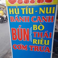 Sign outside with menu at Hu Tiu- Nui in Ho Chi Minh City