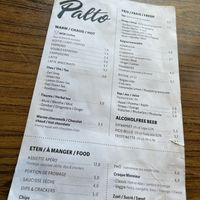 Menu  at Cafe Palto in Brussels