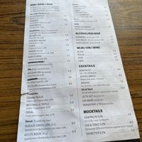 Menu  at Cafe Palto in Brussels