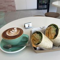 Almond cappuccino and Tofu for you wrap  at LOAF Engadine in Engadine