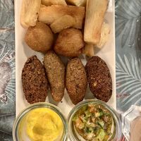 Fried cassava fries, coxinha, kibe and ?   at Vêjé Viver Bem  in Nice