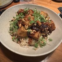 Tofu and rice and veggies  at 15 Church in Saratoga Springs