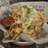 Fries with vegan parm  at 15 Church in Saratoga Springs