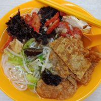 Noodle soup with mushroom broth, fried tofu skin, fried tofu, mock char siu, bean sprouts, napa cabbage and seaweed. at Kwan Tzi Zhai Vegetarian Cuisine 觀自齋 - Geylang in Central Singapore