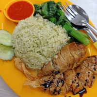 Chicken rice (SGD 4) with the addition of yu choy for extra greens (SGD 0.50). at Kwan Tzi Zhai Vegetarian Cuisine 觀自齋 - Geylang in Central Singapore