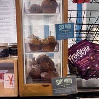 Vegan banana chocolate chip muffin (bottom)  at Healthy Being Juicery in Jackson
