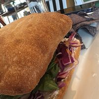 Burger with ciabatta at Healthy Being Juicery in Jackson