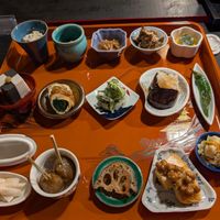 Multi-course tasting, with Natto at the lower-right at Japanese Fermented Degustation Bar ODORU in Osaka