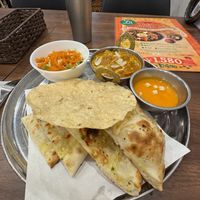 Veggie Curry with Garlic Naan  at BISHNU in Kagoshima
