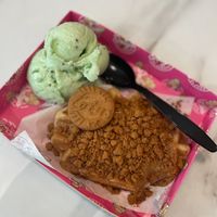 Biscoff waffle and gelatoo  at Dolly's Desserts in Barnsley