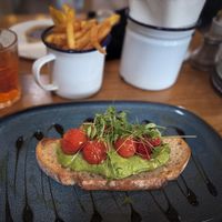 Sourdough and avacado with fries    at The Heron Farm Shop & Kitchen in Strathaven