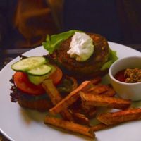Burger and fries at Avocado Cafe - Chistoprudny in Moscow
