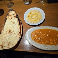 Hummus, Butter Masala Tofu and a Garlic naan at VOG Kyoto in Kyoto