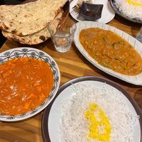 Butter Masala Curry (Left), Garlic Naan, Vegetabe Curry (Right) at VOG Kyoto in Kyoto