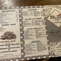 Other side of the menu  at El Tio in South Shields