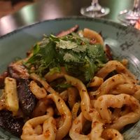 Udon noodles, garlic, chili and mushrooms at Heal-thy in Torrevieja