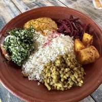 Vegan Sri Lankan rice and curry  at Royal Tasty Cafe in Dambulla