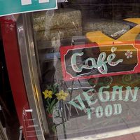 Vegan food, front of the restaurant at Vitaminica Portena in Valparaiso