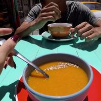 Fresh tasty pumpkin soup at Vitaminica Portena in Valparaiso