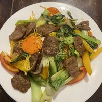 Vegan soy beef noodles with vegetables.  at Tịnh Tâm Vegan in Hue