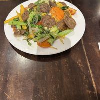 Vegan soy beef noodles with vegetables.  at Tịnh Tâm Vegan in Hue