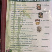 Menu  at Tịnh Tâm Vegan in Hue