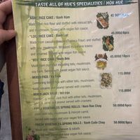 Hue specialties menu  at Tịnh Tâm Vegan in Hue