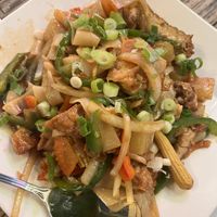 Yakizoba with flat rice noodles and tofu  at Spice and Dice in Towson