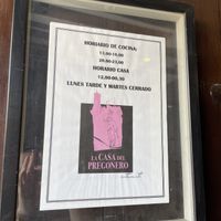 Horario  at Restaurante La Casa del Pregonero in Chinchon