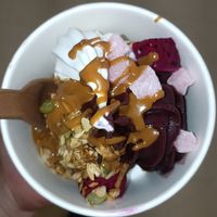 vegan strawberry mochi, dragonfruit, granola, biscoff drizzle at Yo-Chi in Hawthorn