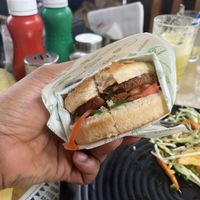 A better look at the veg bean burgerr W  at OM Freedom Cafe in Rishikesh