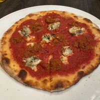 Vegan nduja and gorgonzola pizza: quite nice, but not something to come back for. The dough was very good and the gorgonzola had a strong flavour, but the nduja didn’t have a bite. at De Pizzabakkers - Zuidas in Amsterdam