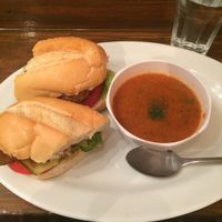 Bahn mi with spicy tomato soup at Grasshopper - College St in Toronto