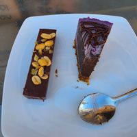 Blueberry cake and snickers bar at Delicious Raw by Gabriela Oltean in Brasov