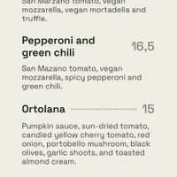Menu with vegan pizza  at Spiga Napoletana in Toledo