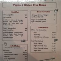 Mixed vegan and gf menu, vegan items labelled at Crich Tramway Village in Matlock